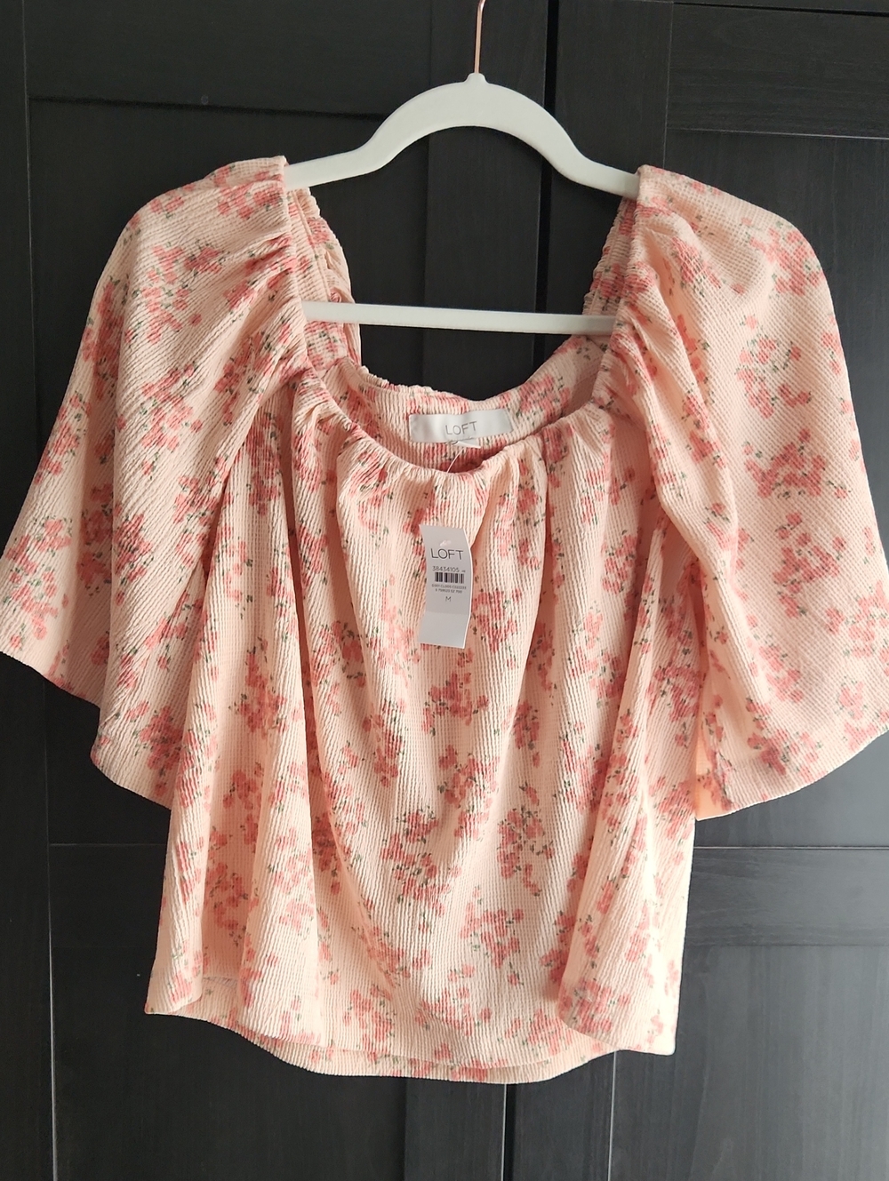 LOFT Peach Floral Off-Shoulder Flutter-Sleeve Blouse